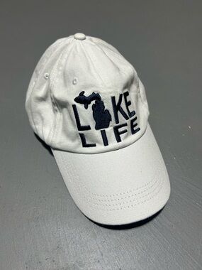 DK Caps - Lake Life - Traverse City Michigan Adjustable White Hat